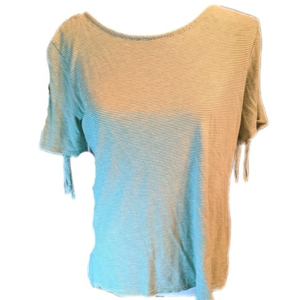 LOFT casual tee t-shirt, green & white stripes, tie short sleeve M